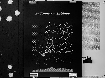 Dark Matter - Ballooning Spiders black and white cloud dark matter ink screen print spider stars