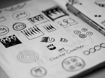 Checker Cruncher sketches black and white branding checkers. ink logo sketchbook