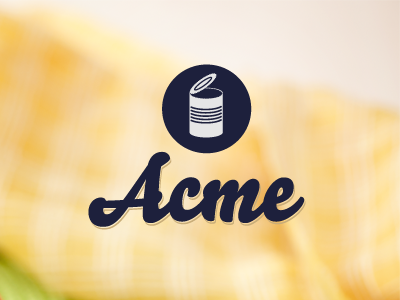 Acme Widget Company branding logo tin can