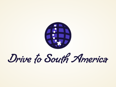 Drive to South America globe graphic design logo map south america