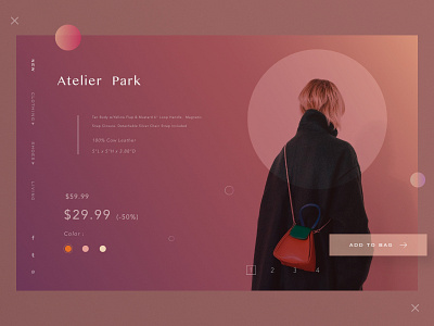 Atelier Park bag clean concept design gradient shopping ui website