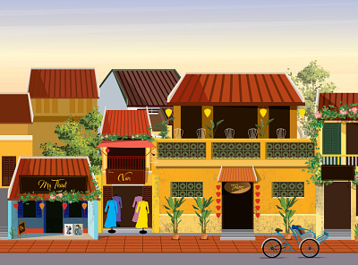 A corner of Hoi An Ancient Town_ Viet Nam graphic design illustration street vector