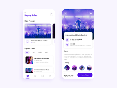 Tixo - Festivals & Events App app app design booking app event event app festival light mode product design purple ui