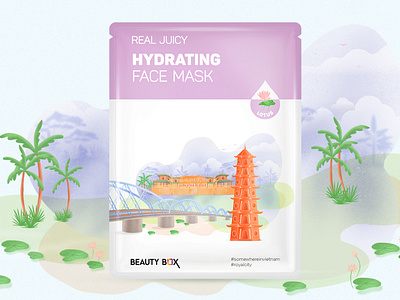 Beauty Box - Real Juicy Face Mask (Lotus) branding colors dongtrieuz historic illustration masksheet packaging packaging design somewhereinvietnam travel