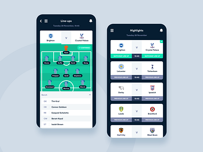 Matchday Lineups App - Concept Design app concept first shot football minimal mobile mobile app mobile app design mobile ui soccer ui ux web