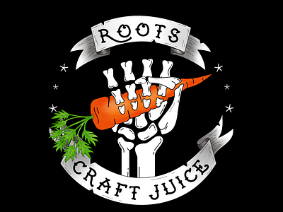 Roots Juice Logo american american traditional branding carrot design hand illustration logo skeleton traditional vector