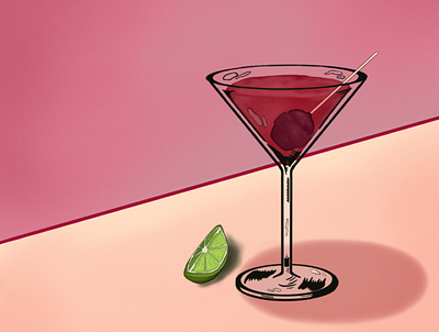The Flirt animation bar candy city cocktail design drink fierce fun graphic design illustration lime martini mono chromatic mystery pink procreate strong sucker women