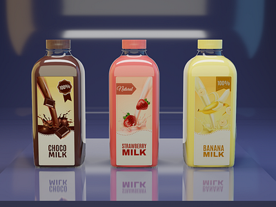 3d diff Milk bottles , Choko , Strawberry and banana 3d 3ds max 3dsmax banana blender botttle c4d design eevee label maya milk mockup photoshop psd render strawberry and banana strawberry and banana