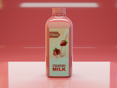 3d Pinky Strawberry Milk bottle with label 3d 3ds max 3dsmax blender bottle brand c4d design eevee illustrator label maya mobile mockup photoshop psd render
