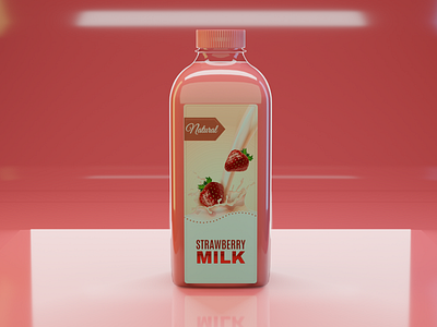 3d Pinky Strawberry Milk bottle with label