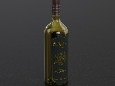 A 3d render of olive oil bottle with arabic calligraphy 3d arabic blender branding cycles design graphic design illustration label mockup model render