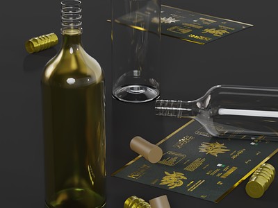 Olive oil bottle 3d rendering illustration