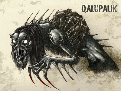 #31DaysofMonsters DAY 4: Qalupalik 31daysofhalloween 31daysofmonsters folklore horror horrormacabre illustration inuit monster qalupalik scary scarymonster