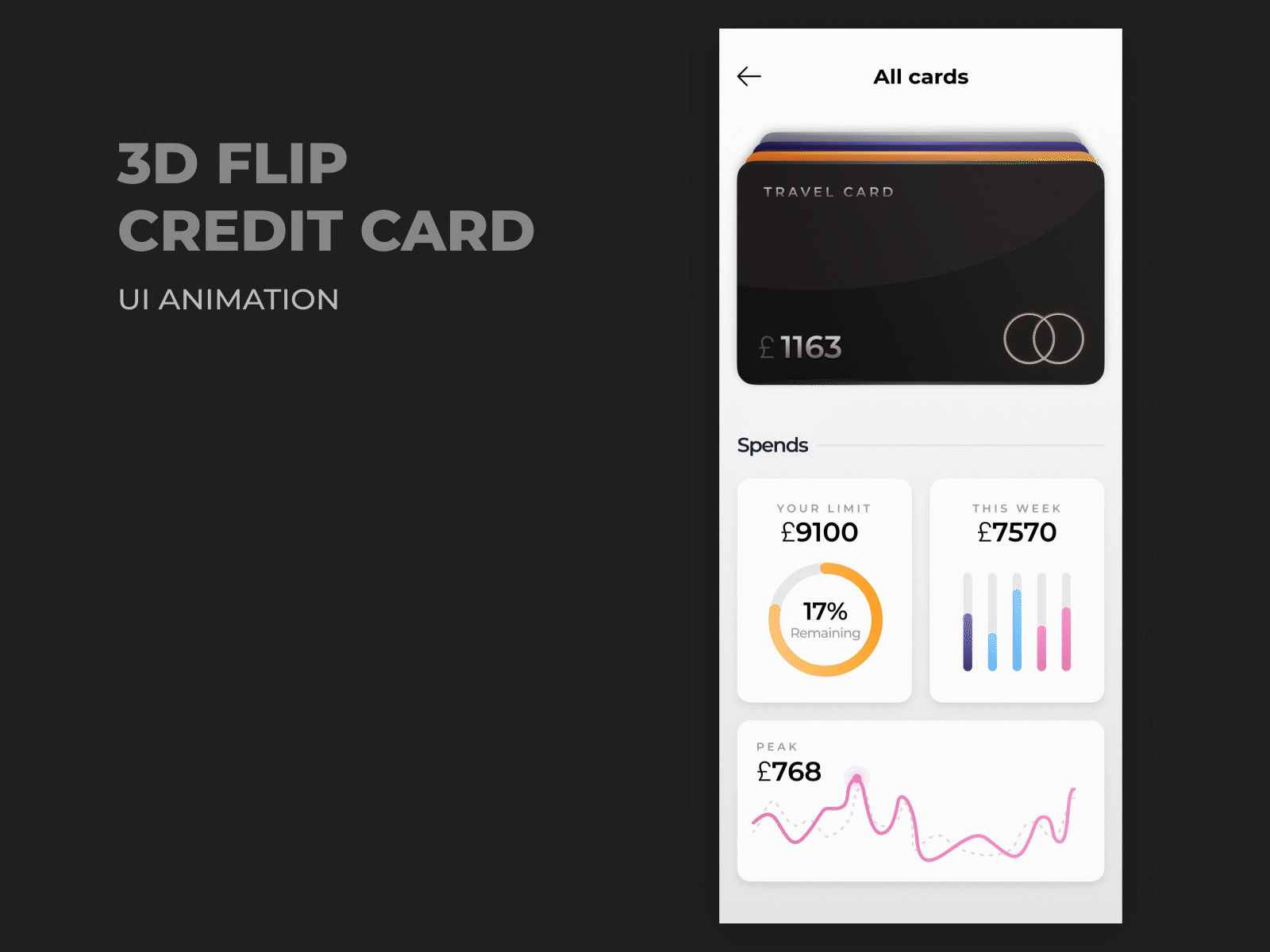 3D Flip credit card UI animation dribble shot animation mobile ui motion design ui ux