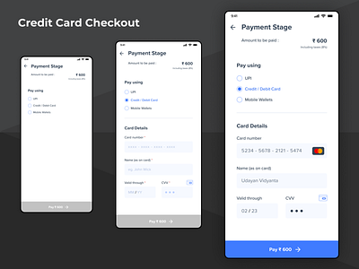 A simple credit card checkout screen
