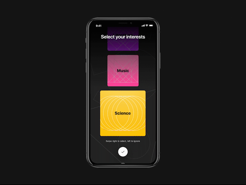 Interest Selection (Swipe Cards) animation app app design card interaction prototype ui ui design