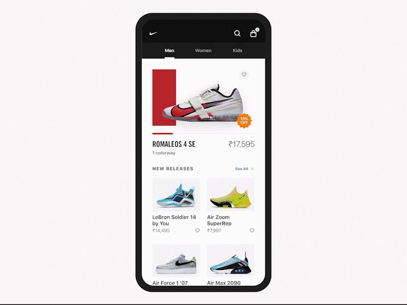 Sneaker Store animation card fashion interaction nike shoes sneakers ui design