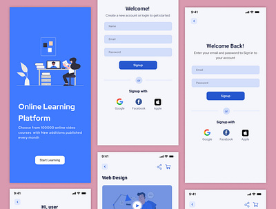 Online Learning App Design branding design illustration landing page logo mobileappdesigns ui vector web design website