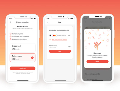 Martial Arts App - Plan/ Payment View karate app martial arts app mobile app payment screen plan screen sports club app ui design