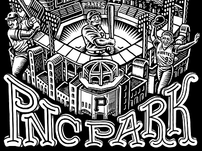 PNC Park Graphic drawing illustration mario pirates pittsburgh pittsburgh pirates pnc park scratchboard zucca