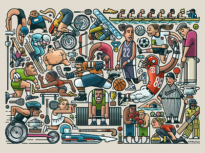 Sports Collage athletes collage collage art design drawing illustration jigsaw licensing mario puzzle ravensburger sports zucca