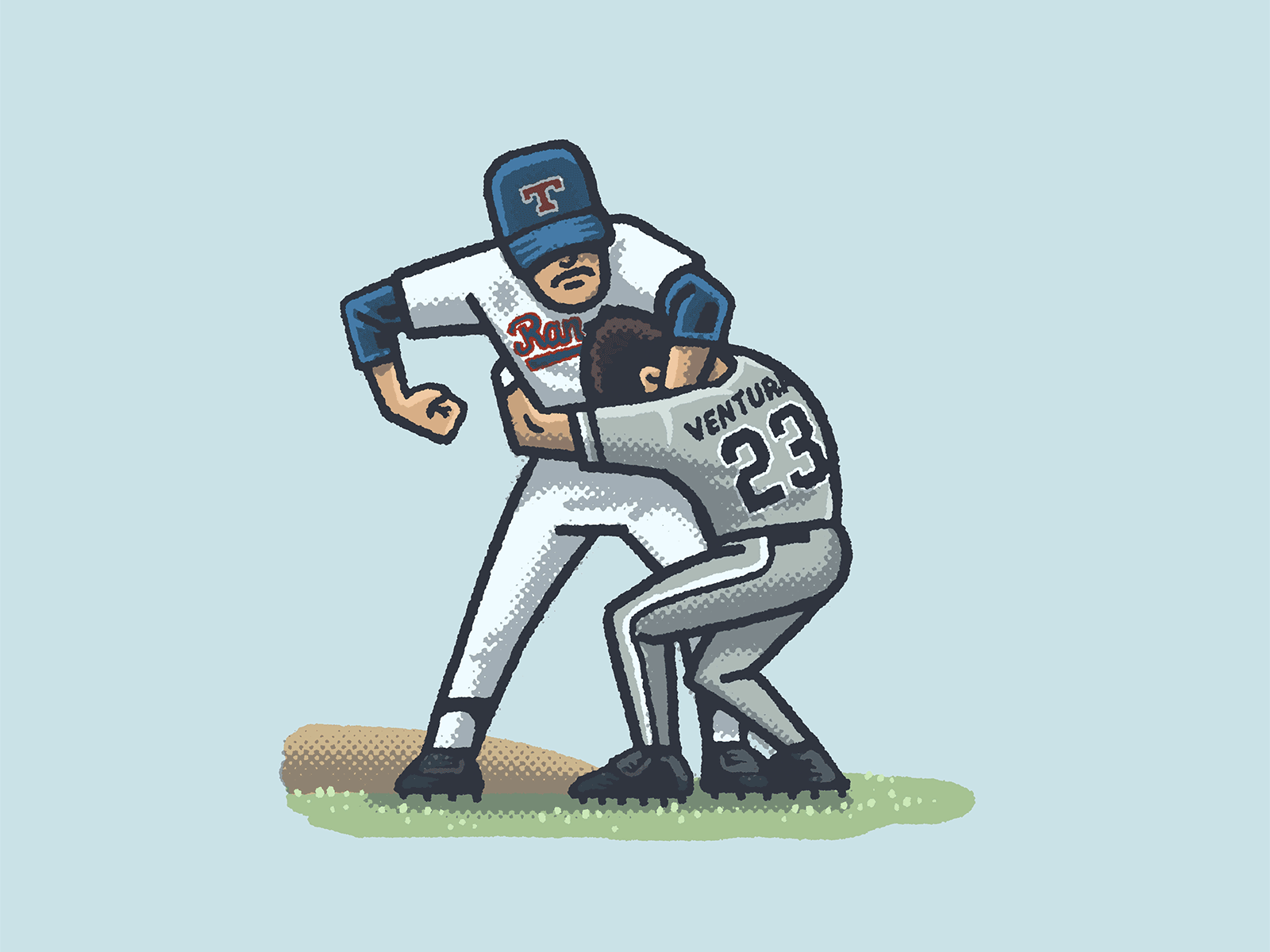 Nolan Ryan Headlock 90s athlete baseball chicago white sox drawing illustration mario mlb nolan ryan portrait robin ventura spo mo spo mos sports spot illustration texas rangers zucca