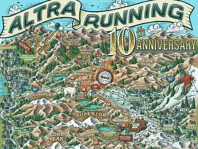 Altra Running Wasatch 100 Map altra altra running drawing illustration lone peak lone peak 5 map map design map making maps mario portrait wasatch wasatch 100 wasatch mountains zucca