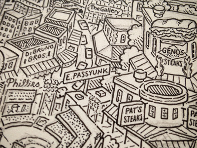 Illustrated Philly Map Process black white cheesesteaks illustrated map passyunk pen ink philadelphia south philly
