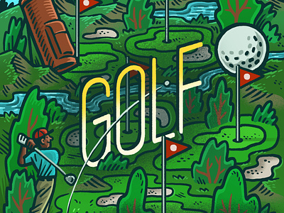 Golf book review drawing golf guide to summer books hand lettering illustrated type illustration landscape lettering mario summer books the wall street journal typography wsj zucca
