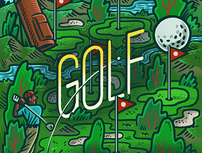 Golf book review drawing golf guide to summer books hand lettering illustration landscape lettering mario summer books the wall street journal typography wsj zucca