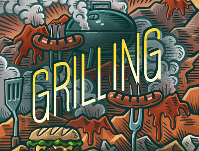Grilling 2022 book review drawing grilling guide to summer books hand lettering illustrated type illustration landscape lettering mario summer books the wall street journal typography wsj zucca