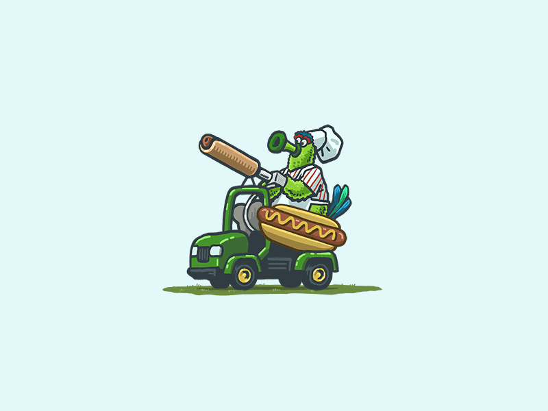 Phanatic Hot Dog Cannon animated gif animation athlete baseball cannon drawing hot dog illustration looping animation mario mlb phanatic philadelphia phillies philly portrait sports zucca