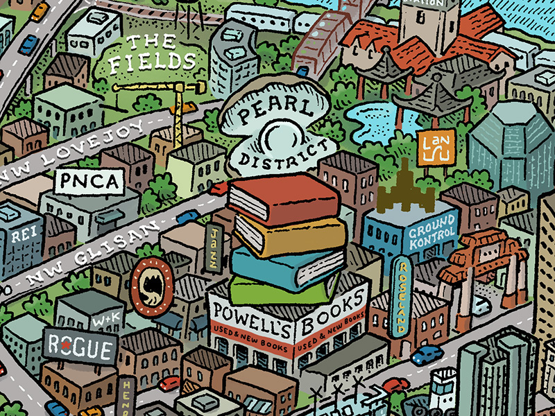 Portland Map: Pearl District powells pearl pdx bridgetown portlandia stumptown rose city portland illustrated maps map mario zucca