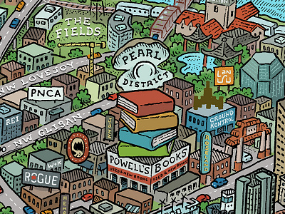 Portland Map: Pearl District bridgetown illustrated map maps mario zucca pdx pearl portland portlandia powells rose city stumptown