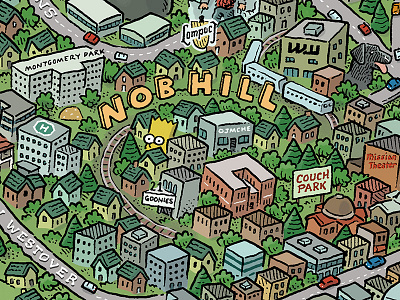 Portland Map: Nob Hill bridgetown illustrated map maps mario zucca pdx portland portlandia rose city simpsons stumptown willamette week