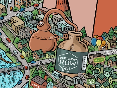 Portland Map: Distillery Row bridgetown distillery row illustrated map maps mario zucca pdx portland portlandia rose city stumptown