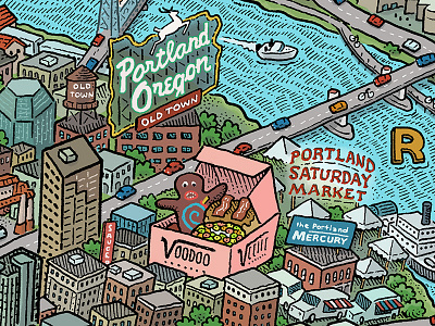 Portland Map: Downtown bridgetown illustrated map maps mario zucca pdx portland portland mercury portlandia rose city stumptown voodoo doughnut