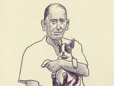 Man With Boston Terrier ballpoint pen boston terrier dog drawing illustration ink man pen portrait terrier