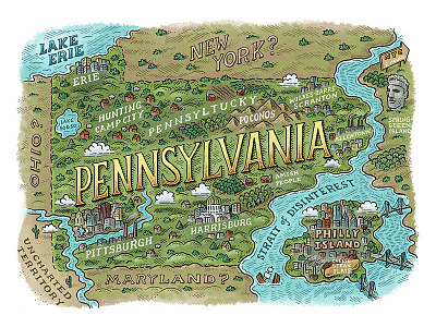 Philly Island illustration map maps mario pa pennsylvania philadelphia philly pittsburgh zucca