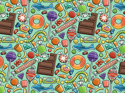 Candy Pattern blowpop candy chocolate dubble bubble dumdums mms pattern peach ring repeat repeating seamless smarties
