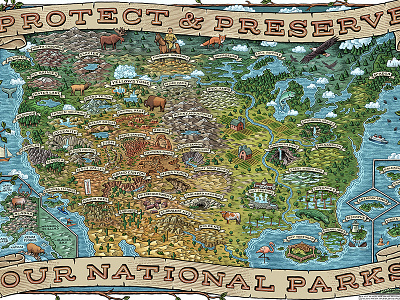 National Parks Map hiking illustration map map design national parks outdoors parks resist