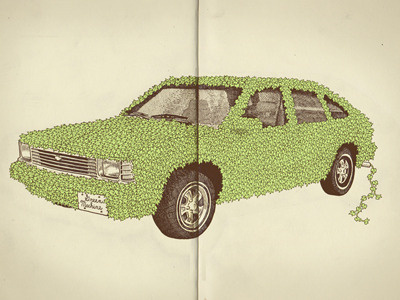 Green Machine car chevy citation drawing green illustration ivy mario moleskine sketchbook zucca