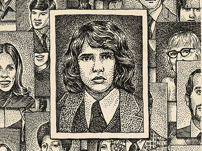 70s Yearbook Collage black and white crosshatching drawing illustration ink mario pen portrait stippling zucca