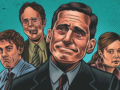 Is Anyone Happy on the Office drawing dwight schrute editorial illustration jim halpert mario michael scott pam beasley portrait the office the ringer zucca