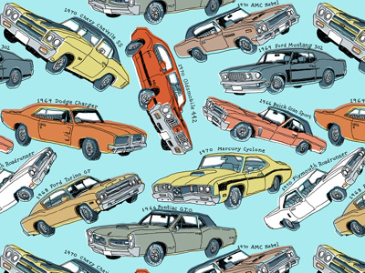 Muscle Car Pattern 60s 70s cars illustration mario muscle cars pattern repeating seamless zucca