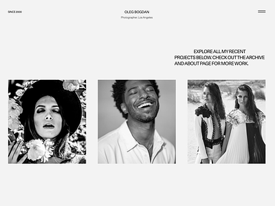 Photographer's website design fashion figma first screen minimalism monochrome photo photographer ui web website