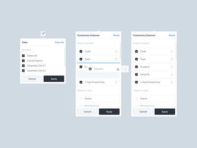 Dropdown / Drag and Drop Component clean component design drag drag and drop dropdown dropdown menu industrial logistics manufacturing robotics ui design uxui web app