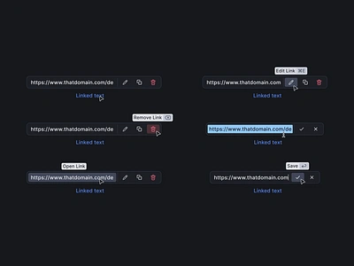 Link Edit clean clean ui dark theme detail editor germany interaction link microinteraction product design startup text text edit ui ux wysiwyg
