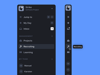 Sidebar Navigation 3d application blue clean ui dark mode drawer hover icon design icons menu bar navigation product designer recruiting sidebar ui design web app
