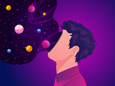 Milky way out of young man's face branding design graphic design illustration metaverse vector